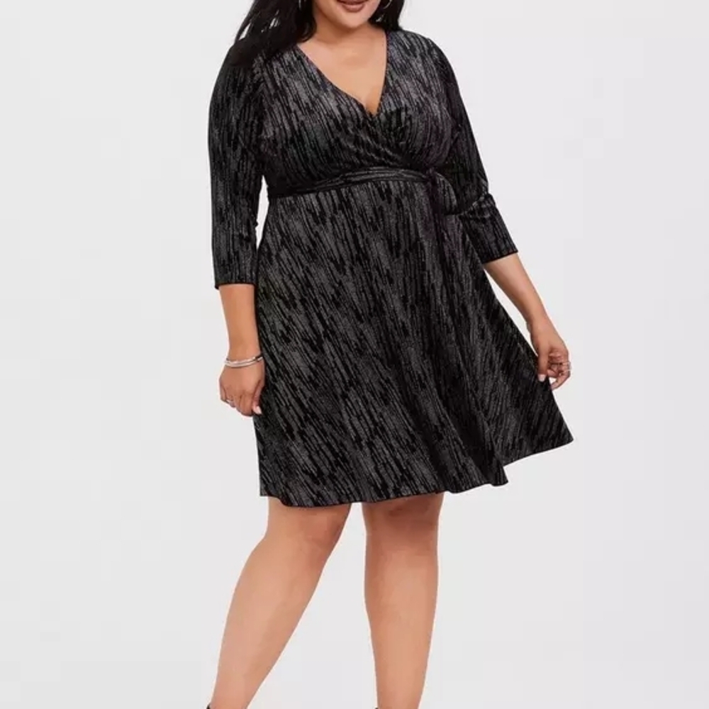 Black Shine Velvet Faux Wrap Dress Size 2 NWOT